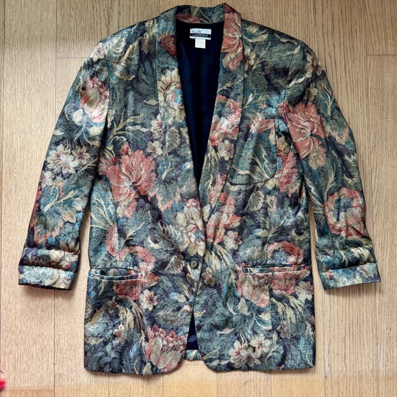 Vintage 80s Gold Jacquard Blazer – Size M - Picture 5 of 9